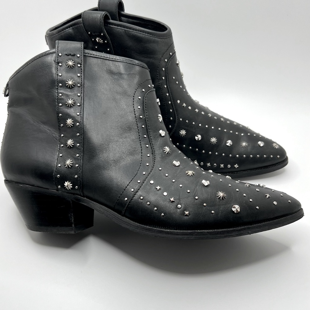 Sam Edelman Brian Black Leather Western  Star Studded Ankle Booties Size 9